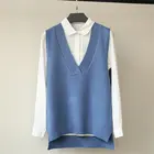 Женский вязаный жилет с V-образным вырезом, осенне-зимний свободный свитер в Корейском стиле, розовый жилет, студенческий свитер без рукавов SA368