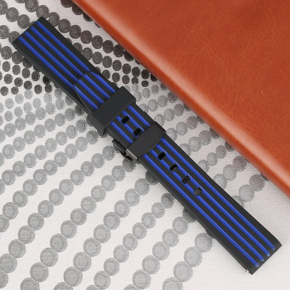 Силиконовый ремешок для часов 20 мм 22 24 практичный черный кнопочный скрытая