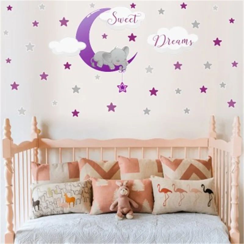 Слон луна звезды Сладкая мечта наклейки на стену для детской комнаты домашний