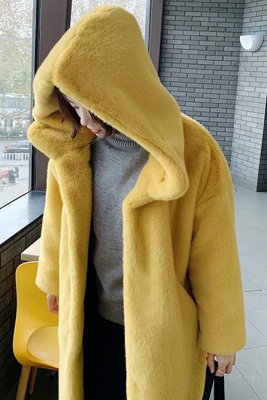 Новая имитация норки шуба женская длинная секция свободная Толстая теплая меха