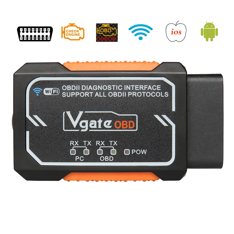 Newest Vgate Elm327 WIFI Wireless OBD2 Scanner For iOS ELM 327 V1.5 Car DiagnosticToolsELM-327 OBDII Code Scan With PIC18F2480