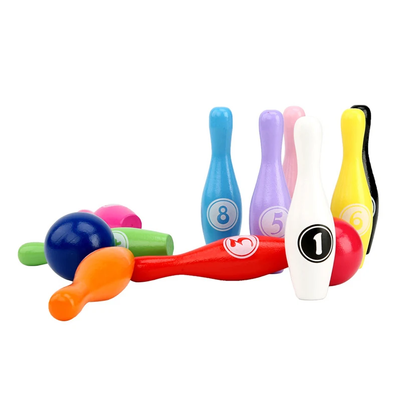 Kids Bowling Toys Set 10 Colorful Pins 2 Balls Toddlers Printed with Number Gift for Boys Girls 1-6Years Old | Спорт и развлечения