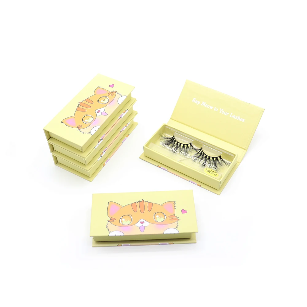 

Cute Cartoons Cat Eyelash Boxes Mink Eyelashes Fluffy Lashes Dramatic Messy Long False Eyelashes Makeup Custom Lashbox Package