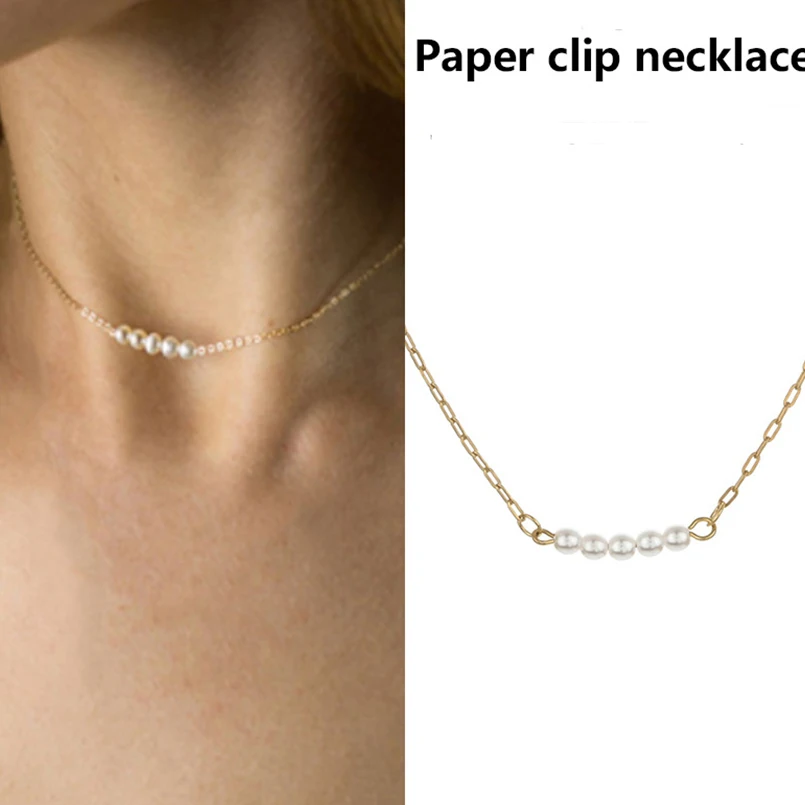 

Paper Clip Necklace Round Pearl Pendant Choker 316L Stainless Steel Accessories Collarbone Chain Fashion Party Accessories