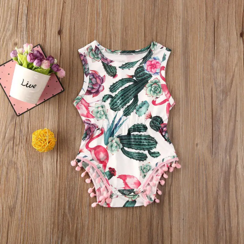 Summer Newborn Infant Baby Girl Leopard/Cactus Sleeveless Romper Tassel Jumpsuit Outfit Clothes Set | Детская одежда и обувь