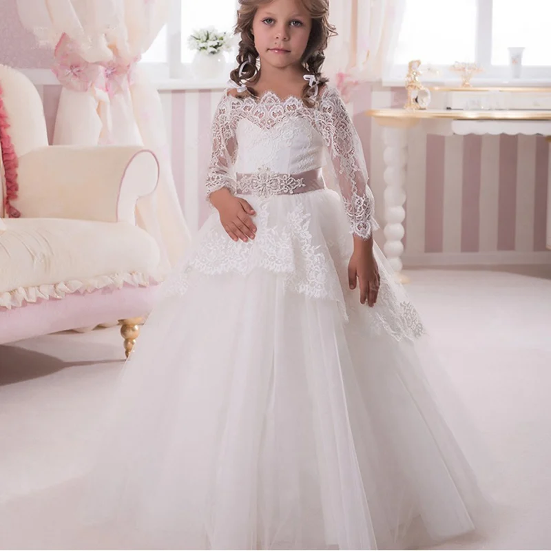 Picture style Платья для девочек, держащих букет невесты на свадьбе, с кружевной аппликацией, без рукавов, для детей, пышные Вечерние платья из тюля для девочек, для первого причастия, элегантные платья - Цвет: Picture style