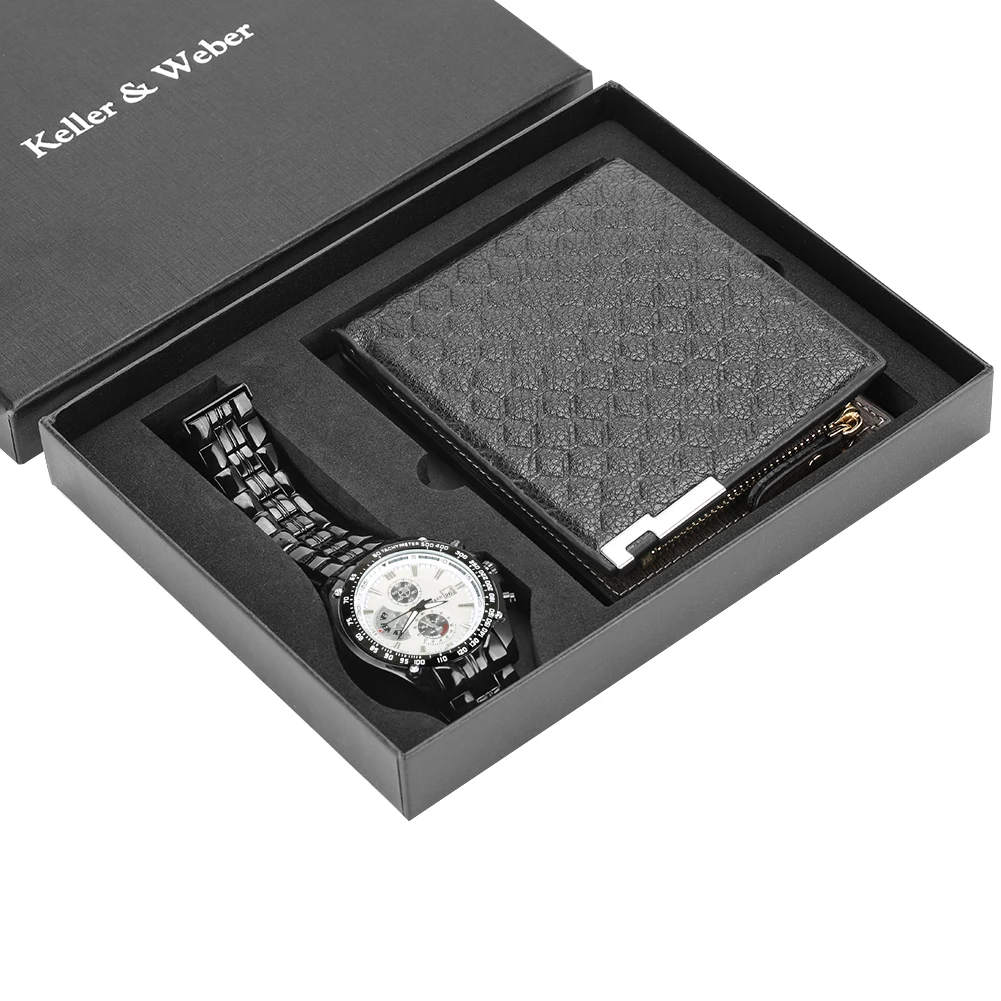 Мужские часы роскошные минималистичные кварцевые наручные мужские с бумажником