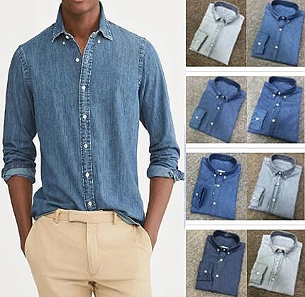 

Small crocodile horse 100% cotton denim tomi jeans shirts male long sleeve shirts style shirts type sleeve length (cm)