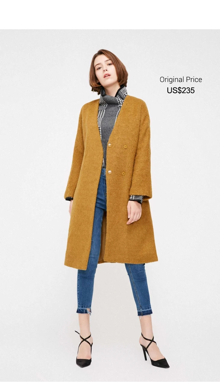 Vero Moda Женское зимнее шерстяное пальто средней длины с v-образным вырезом и короткими рукавами | 318327532