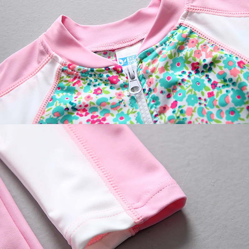 Pink Floral Sun Hat 3-Piece Girl Swimwear Children 2020 Toddler Baby Swimsuit Kids 2-Piece Swimming Long Sleeves Swim Wear Suit