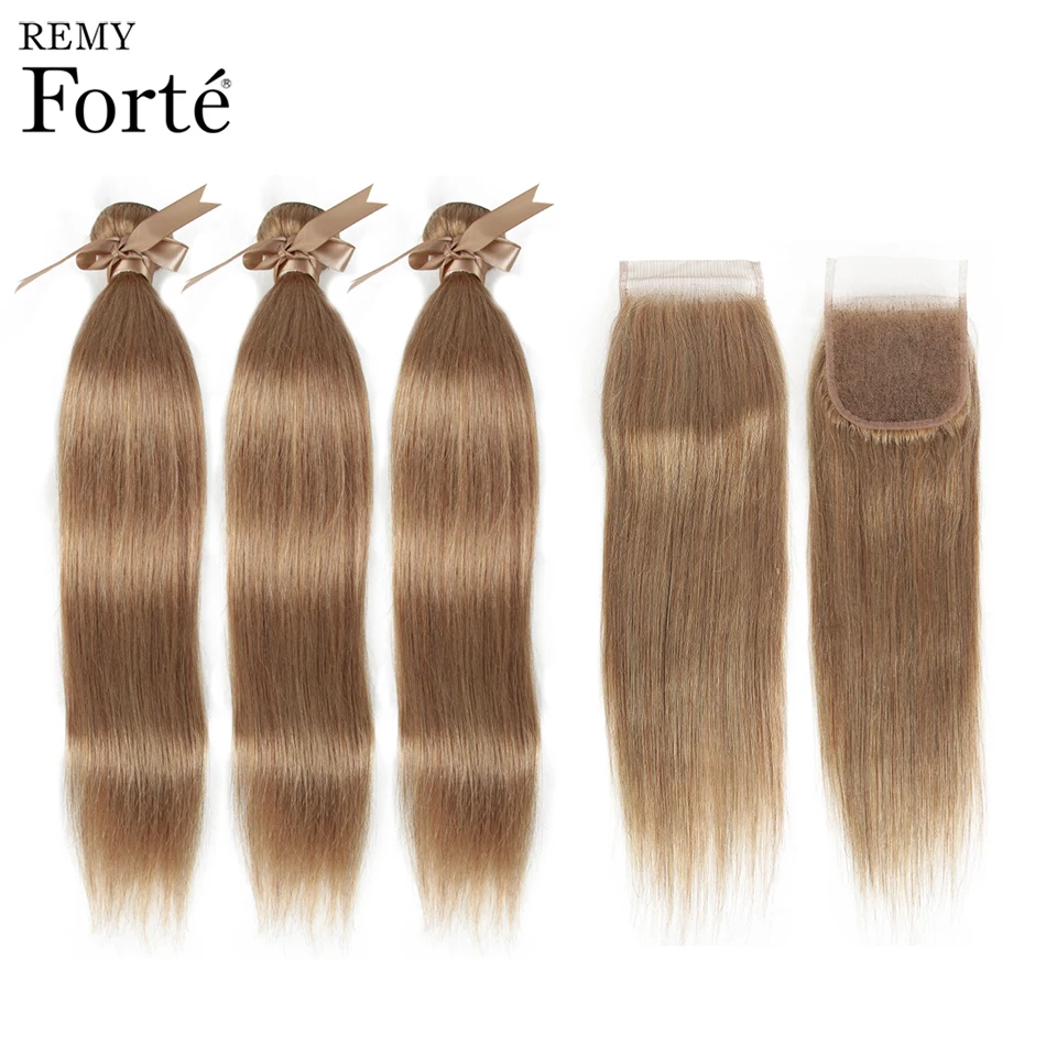 Прямые Волосы Remy Forte, пряди с закрытием, блонд, 30 пряди с закрытием, бразильские волосы, волнистые пряди, 3/4 пряди волос