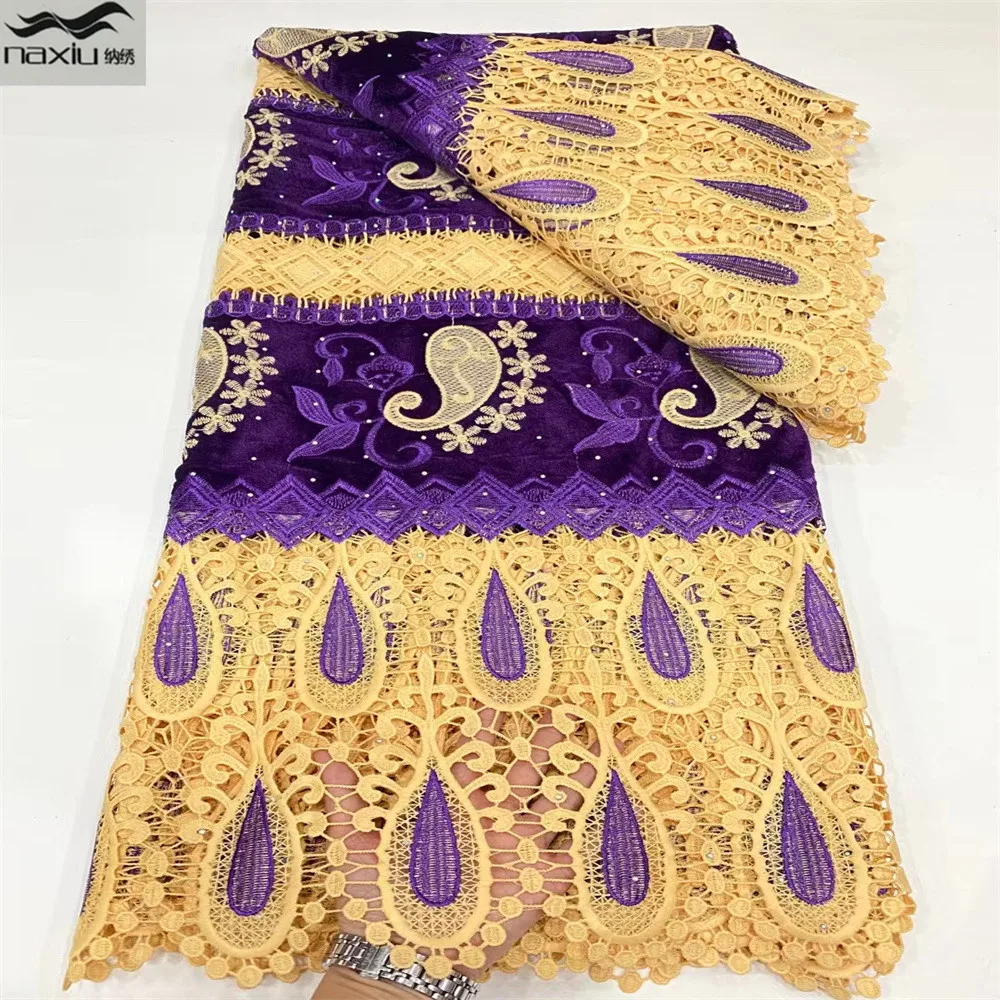 

Madison African Guipure Velvet Lace Fabric 2021 High Quality Nigerian Water Soluble Lace French Cord Lace Fabric For Party