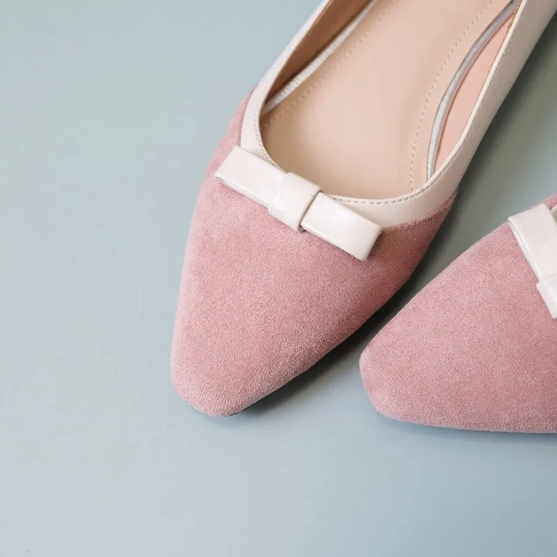 

New Arrival 2021 Spring Autumn Women Flats Suede Square Toe Sweet Butterfly-knot Slip On Shallow Casual Driving Flat Shoes Pink