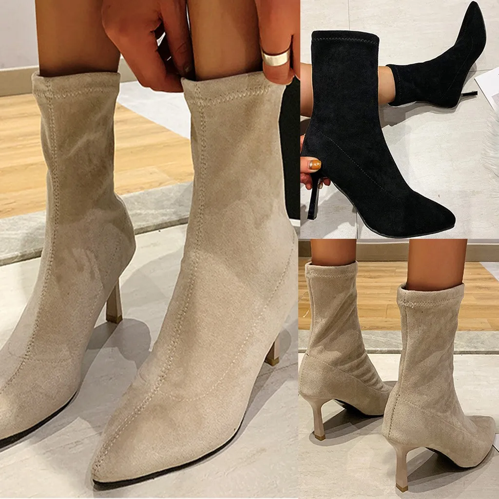 Европейский стиль женские пикантные зимние однотонные носки с острым носком