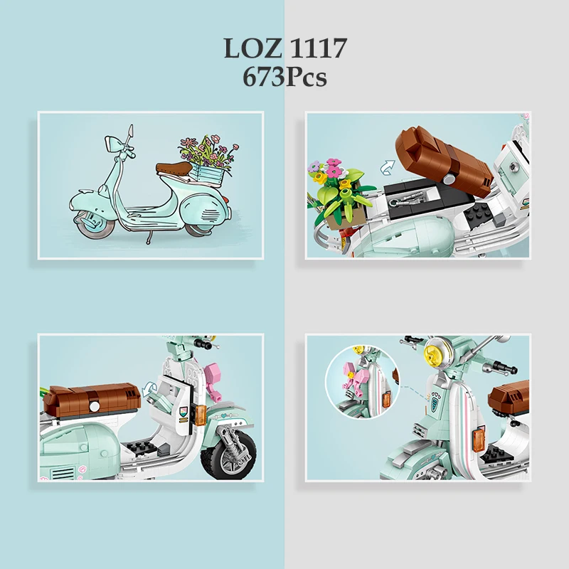 673 шт техническая серия LOZ 1117 Мотор велосипед строительные блоки MOC создатель