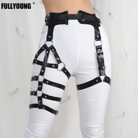 fullyoung sexy fashion women lingerie waist to leg leather harness belts personality all match thigh belt suspender garter