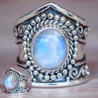fashion retro women moonstone gift ring engagement wedding jewelry ring size 6 10