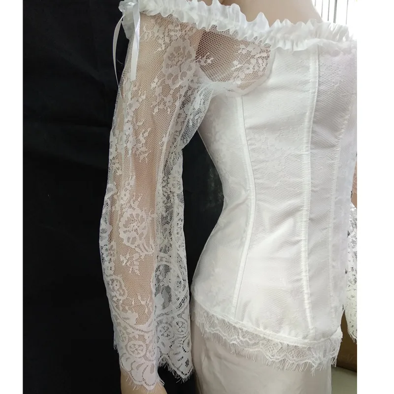 Jececer Ретро кружевной рукав Свадебный корсет Топ жаккардовая ткань с цветочным