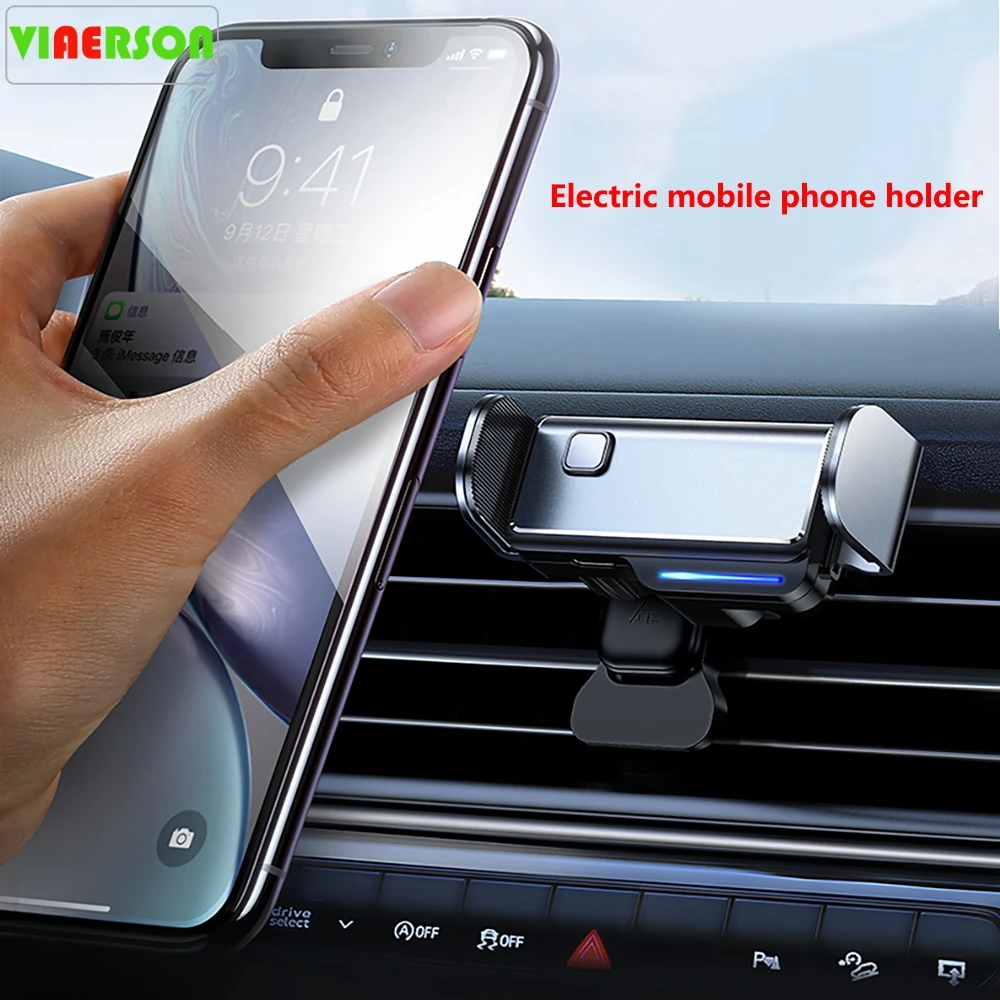 

Car Phone Holder Mini Smart Electric Locking Air Vent Clip Mobile Phone Mount Bracket Stand Auto Induction for iPhone