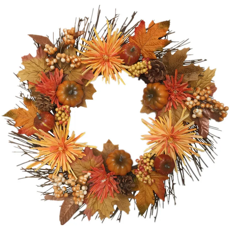 

Creative Halloween Decoration Garland Simulation Maple Leaf Pumpkin Berry Chrysanthemum Wreath Home Ornaments