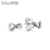 scalloped fashion eternal symbol small geometric infinite stud earrings for women original brand cubic zirconia charming jewelry