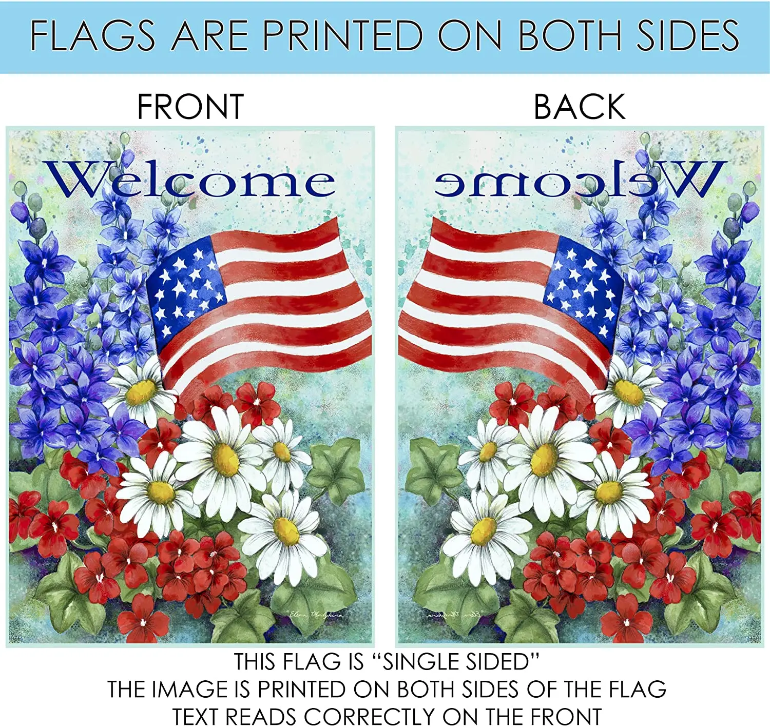 

Toland Home Garden Patriotic Welcome 12 x 18 Inch Decorative Floral America Summer Flower Garden Flag