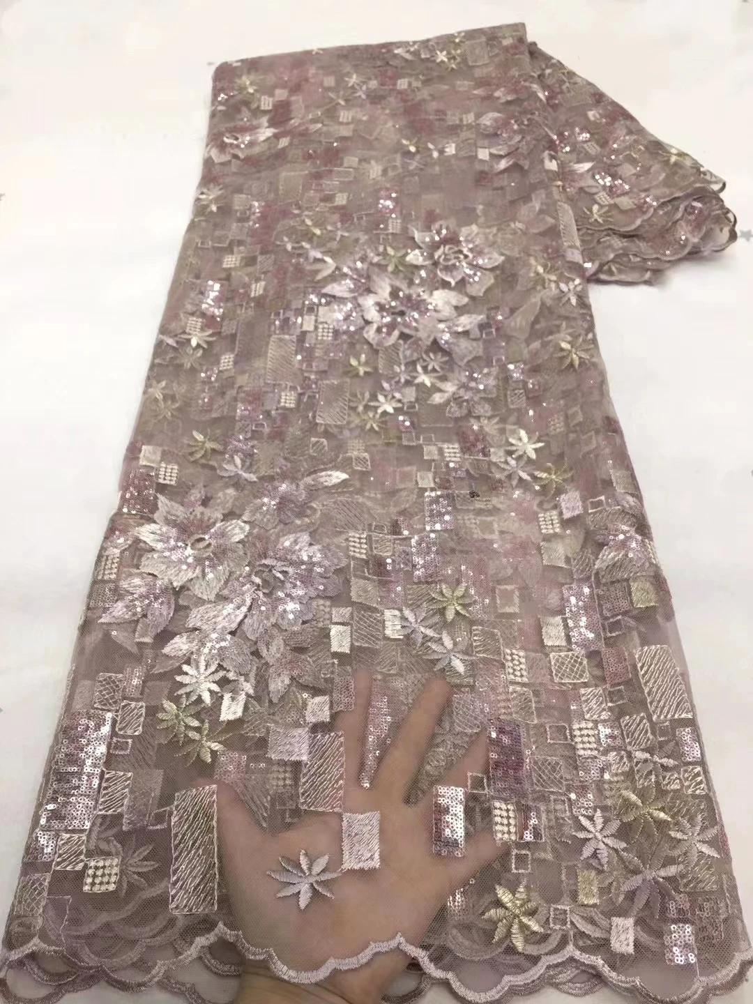 

Hot Sales Classic Fabric High Quality African French Net Tulle Lace with Sequins Fabric For Wedding Party Dress NN385_N