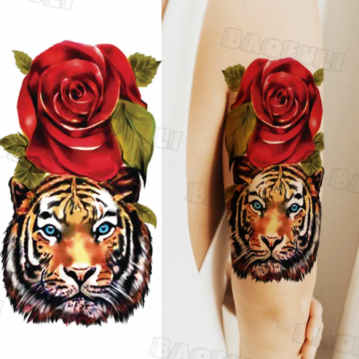 Временные татуировки 3D акварельные тигровые розы для женщин геометрические