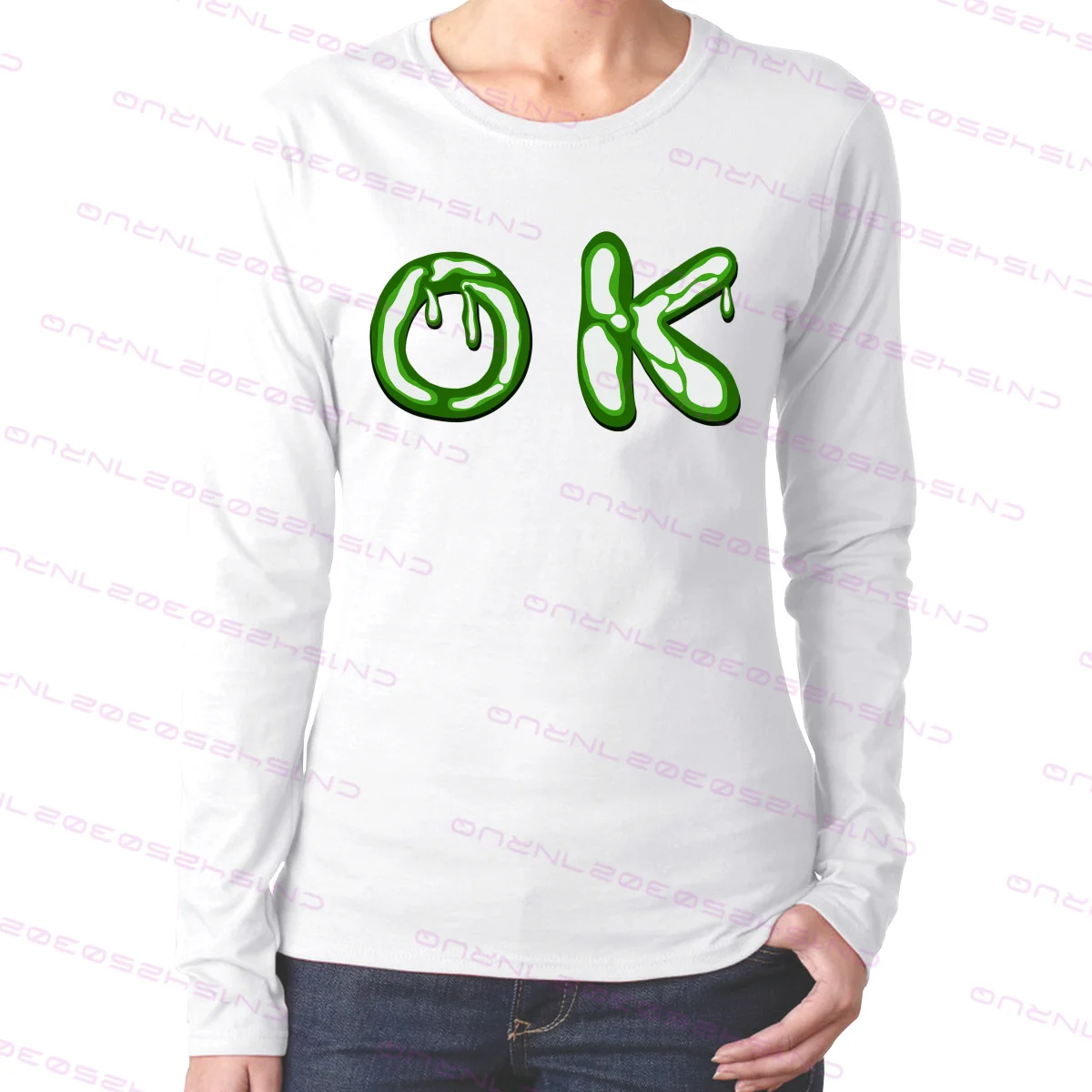 

100% cotton There's Only One Ok Women's long-sleeve round collar T