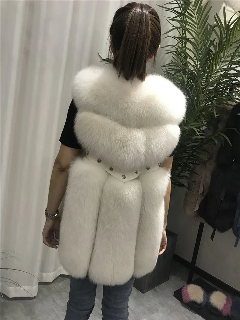 FXFURS жилет из натурального Лисьего меха Длинный жилет из натурального Лисьего меха Зимний жилет с заклепками из натуральной кожи европейские женские куртки