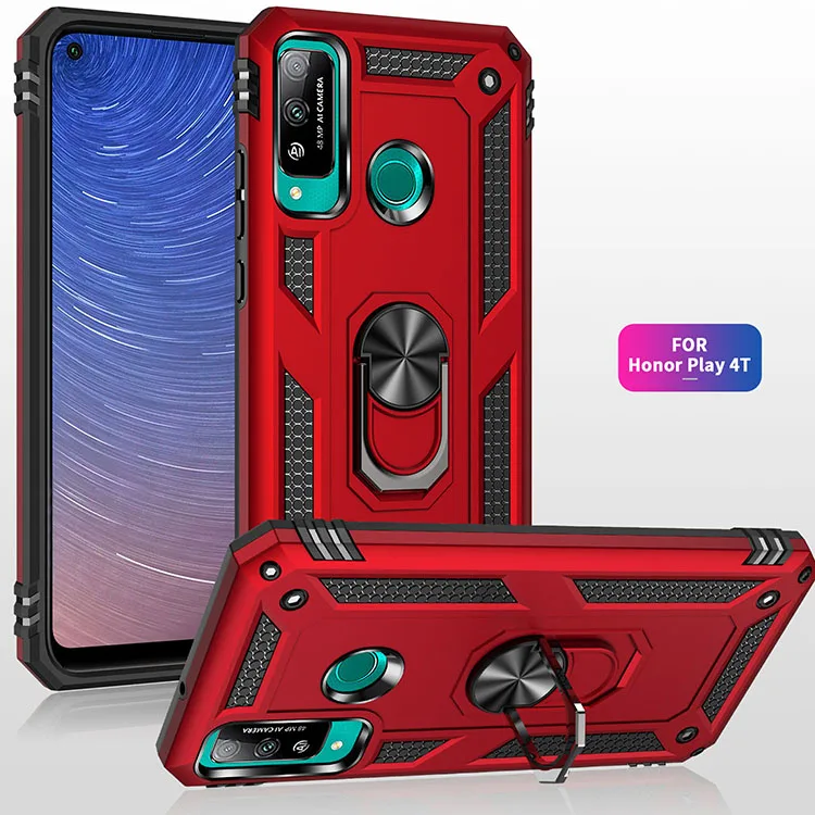 

Military Armor Shockproof Case For Huawei Y5P Y6P Y7P 2020 P40 Lite E Honor Play 4T Magnetic Metal Ring Stand Holder Back Cover