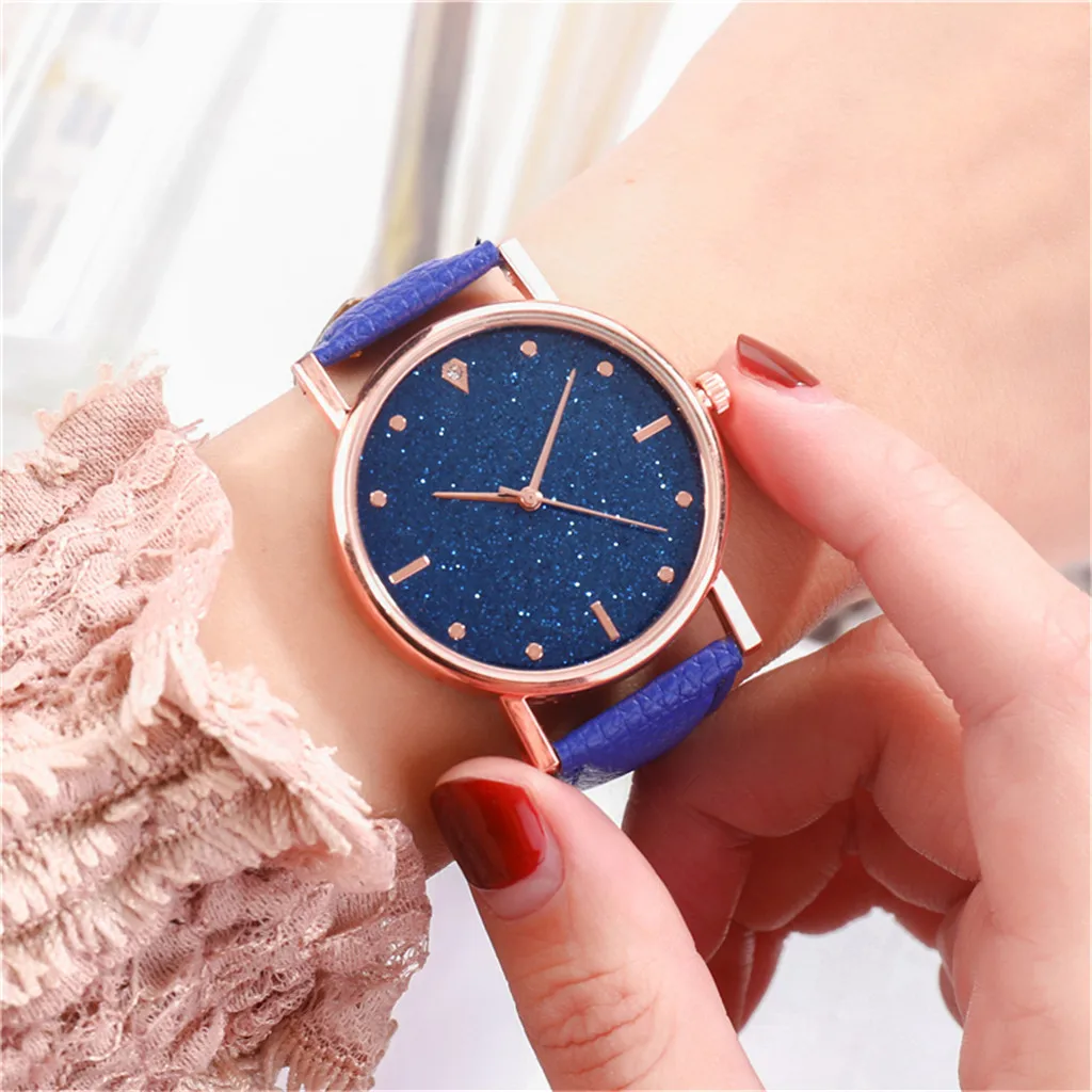 

Casual Women Romantic Starry Sky Wrist Watch Leather Rhinestone Designer Ladies Clock Simple Watch Gfit Zegarek Damski