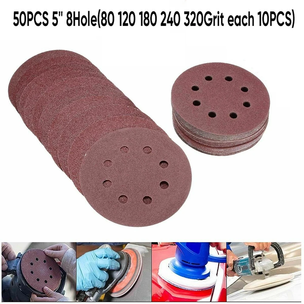 50 шт 5 &quot8 отверстий случайный орбит шлифовальный диск наждачная бумага крюк и