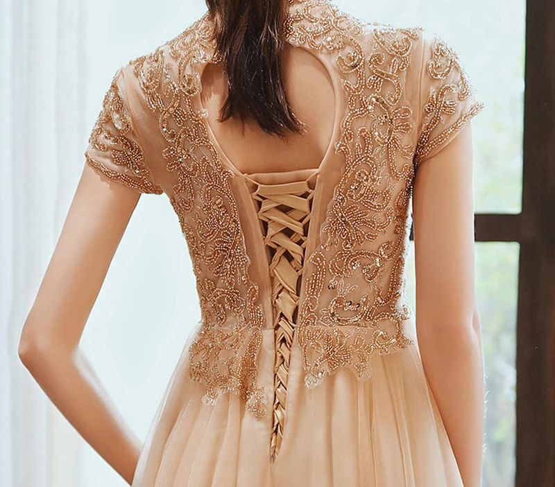 SSYFashion Новое роскошное вечернее платье для банкета цвета шампанского золотистого