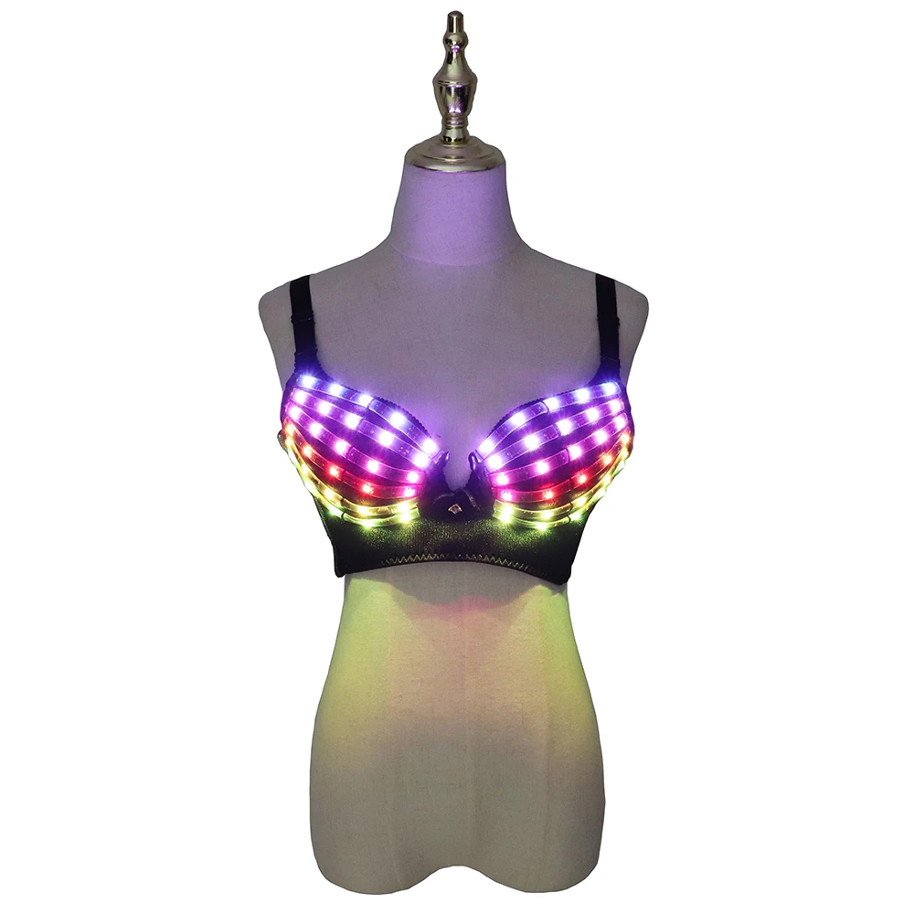 Full Color LED Bra Discolored Sexy Underwear Party Dress Belly Dance Light up Bra Luminous Costumes glowing bikini outfits rgb colorful light armor outfits glowing clothe show dress bar dj mc performance robot men suit led costumes ballroom wears