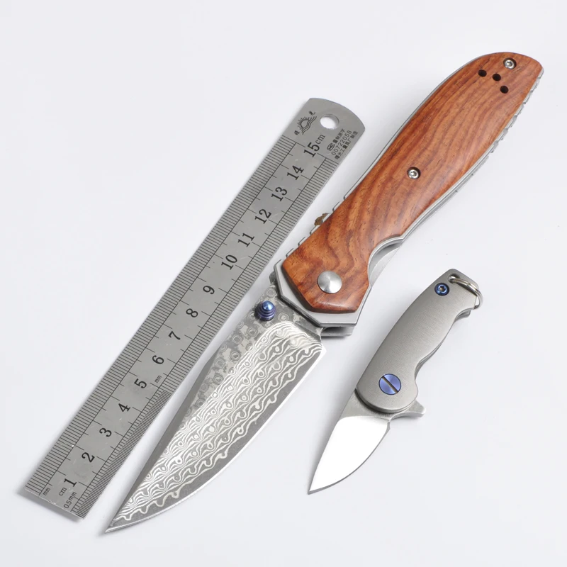 Voltron тактический нож из титанового сплава/деревянной ручкой D2 сатин/дамасское