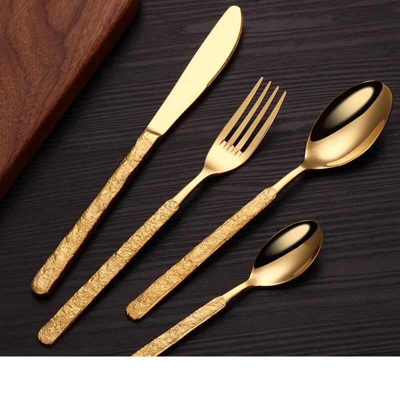 

Набор из 4 столовых приборов из платины и нержавеющей стали в стиле ретро, включая нож/вилку/ложку/чайную ложку