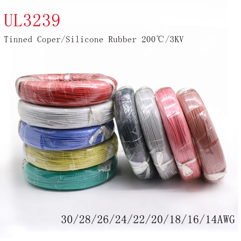 

2/5M 14/16/18/20/22/24/26/28/30AWG UL3239 3KV Flexible Soft Silicone Wire Insulated Tinned Copper Electrical Cable 3000V