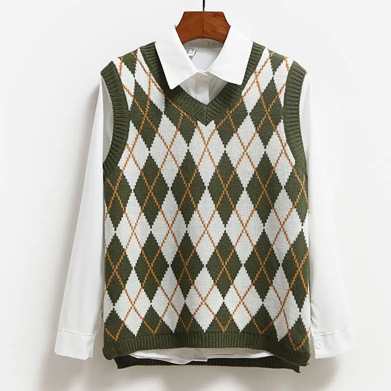 SLLSKY Argyle модный вязаный жилет Женский Повседневный корейский пуловер эластичный