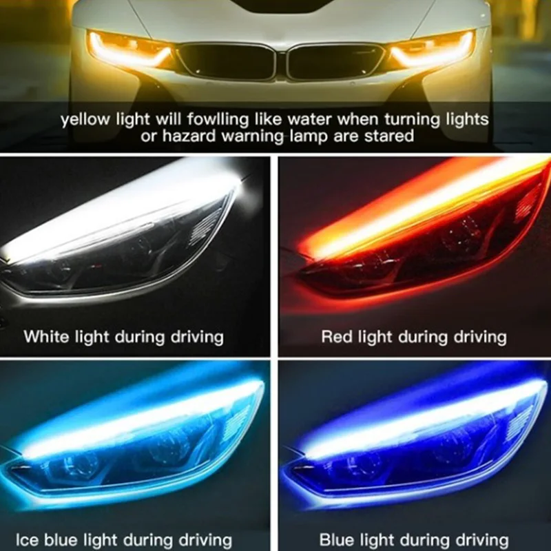 Сканирование автомобильного светодиодного внешнего дневного света "Start scanning automobile LED daily light external ultra thin guide bar dual color streamer turn signal driving on".