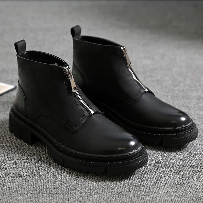 

men's fashion party nightclub dress chelsea boots black platform shoes breathable genuine leather boot handsome ankle botas mans