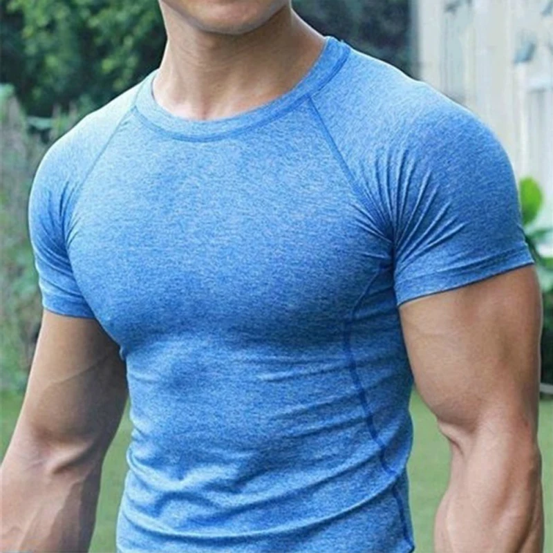 

Mens Quick Dry Fitness Tees Outdoor SPORT Running Climbing Short Sleeves Solid Color Shirt Tights Bodybuilding Tops Men Under Sk