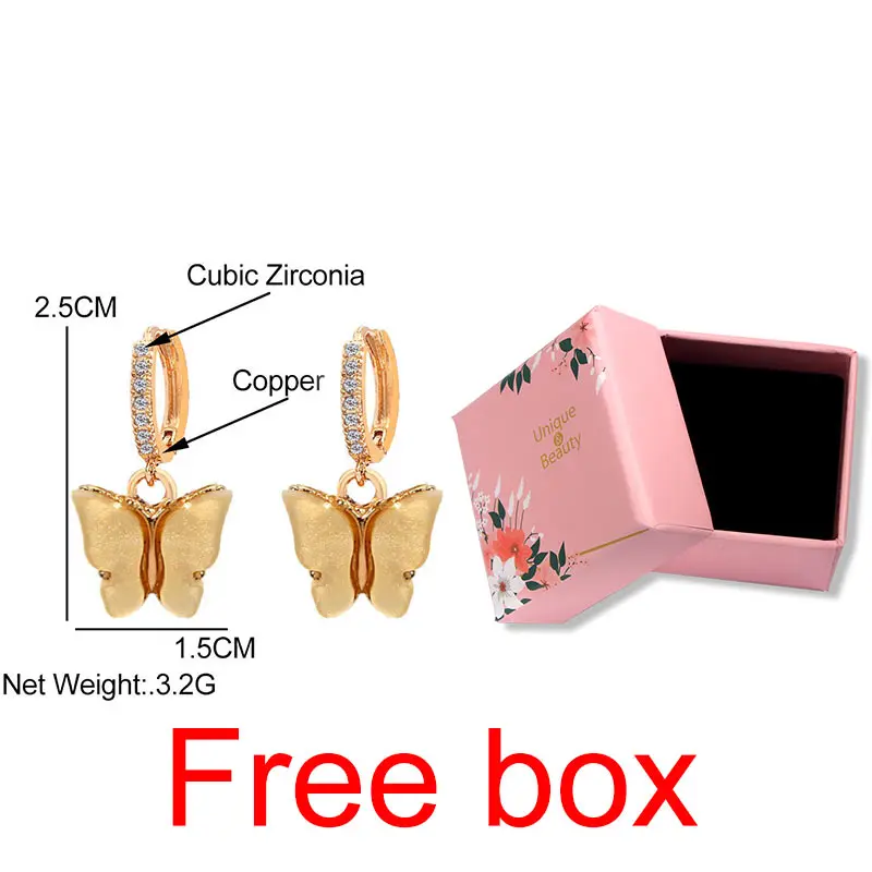 

Bylia Jewel 2Pair/Set Fashion Multicolor CZ Butterfly Hoop Earrings Gold Color Resin Cute Earrings Sets Girls Statement Jewelry