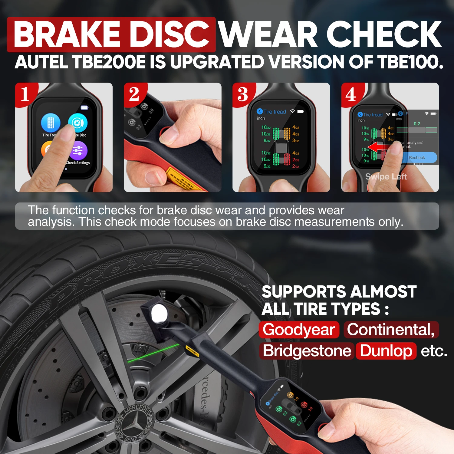 Autel MaxiTPMS TBE200 Laser-enabled Tire Tread Depth &amp Brake Disc Wear Examiner Car Maintenance Tool PK TBE100 | Автомобили и