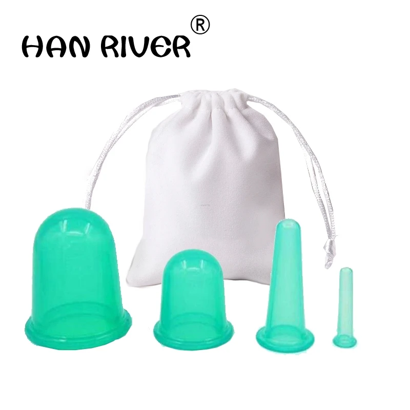 

HANRIVER 4 pieces silicone cupping household hygroscopic tank vacuum cupping meridian health transparent cupping