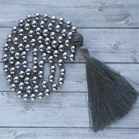 8mm hematite 108 beads handmade tassel necklace yoga japa prayer meditation mala