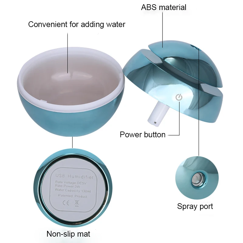 

NEW 130ml USB Ultrasonic Air Humidifier Diffusers Aromatherapy Essential Oil Diffuser Humidifier Plating for Home Office