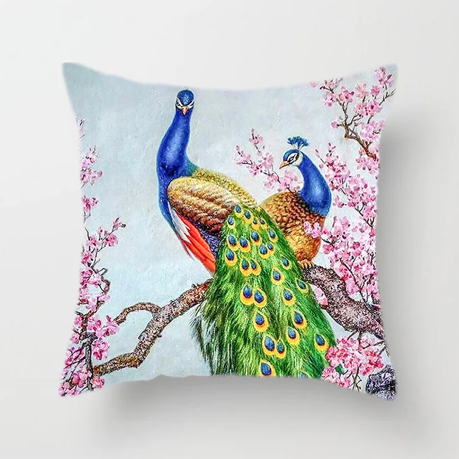 Peacock-10-Polyester Подушка с павлином, чехол, красочные перья, декоративные подушки, чехол для дома, гостиной, декор для дивана, полиэстер, лен, элегантные чехлы - Цвет: Peacock-10-Polyester