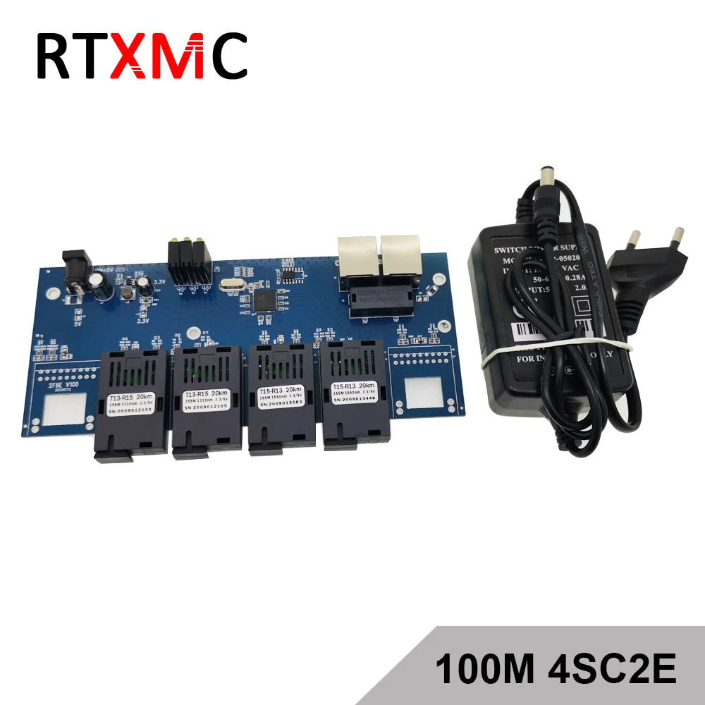 4SC2E Ethernet 10/100M коммутатор с 6 волоконными портами SC 20KM 2 UTP RJ45 волоконно оптический