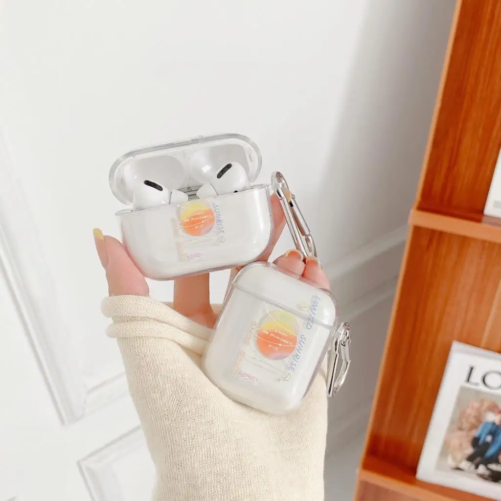 

For AirPods 2 1 Pro 3D Korean Letter Gradient Moon Clear Earphone Case Charge Box Soft Wireless Bluetooth Protection Back Cover
